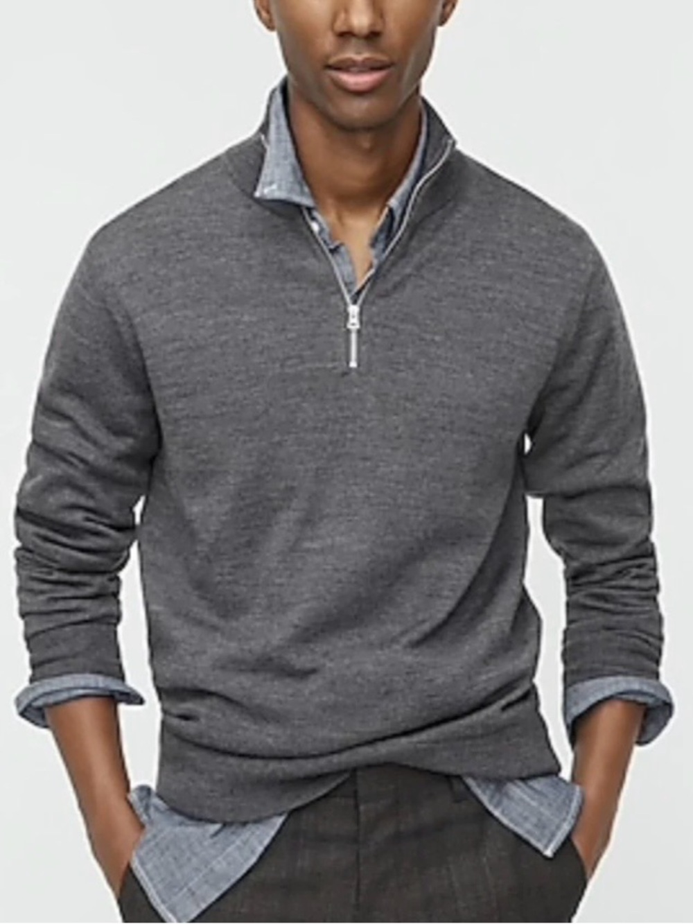 J. Crew Merino Blend 1/4 Zip Sweater Size L Gray Classic Minimalist Preppy